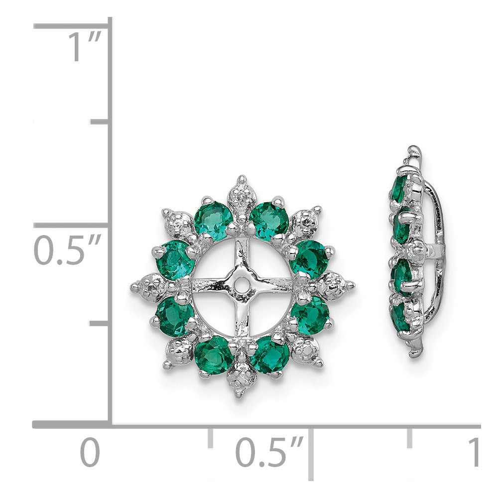 QJ119MAY Sterling Silver Rhodium Diam. & Created Emerald Earring Jacket