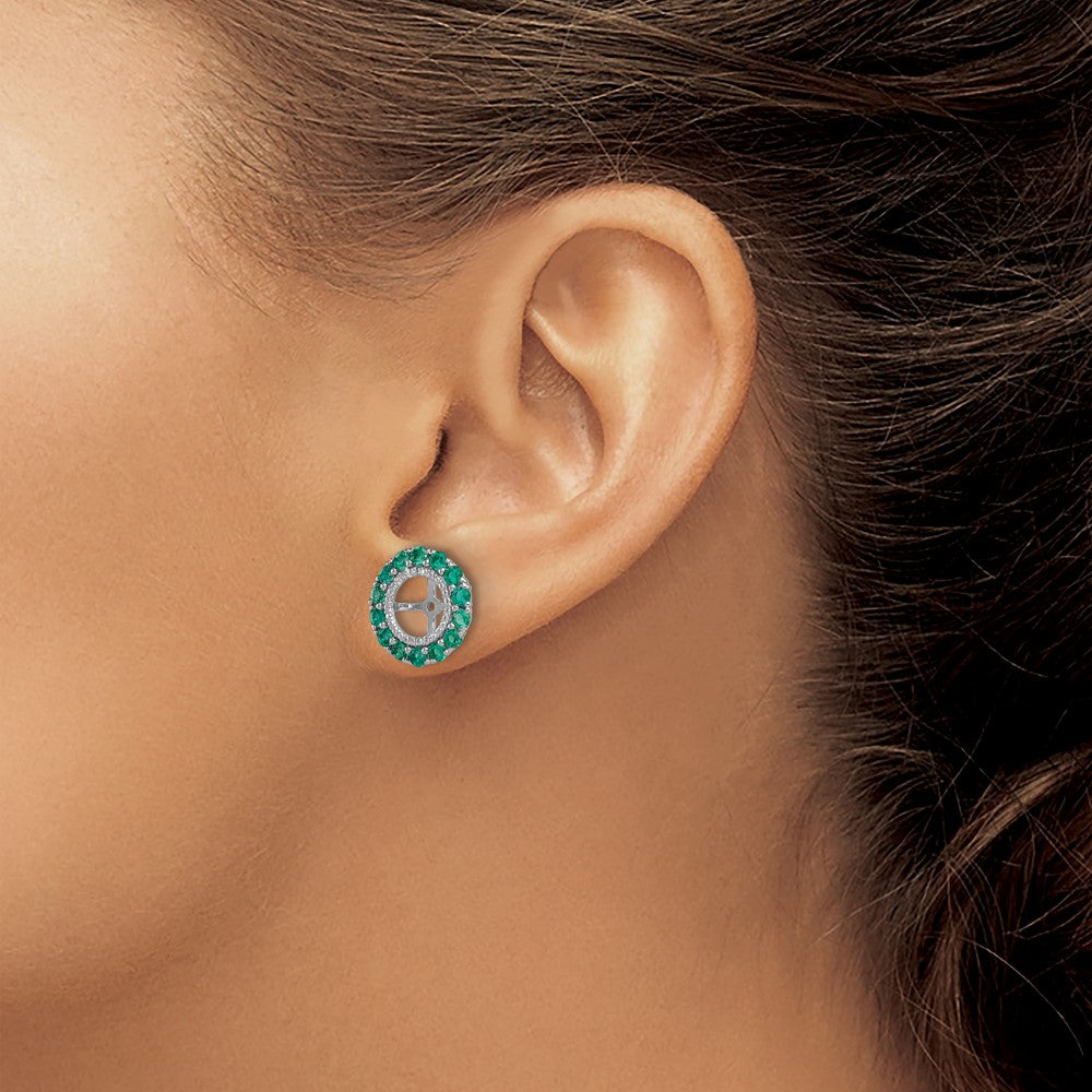 QJ146MAY Sterling Silver Rhodium Diam. & Created Emerald Earring Jacket