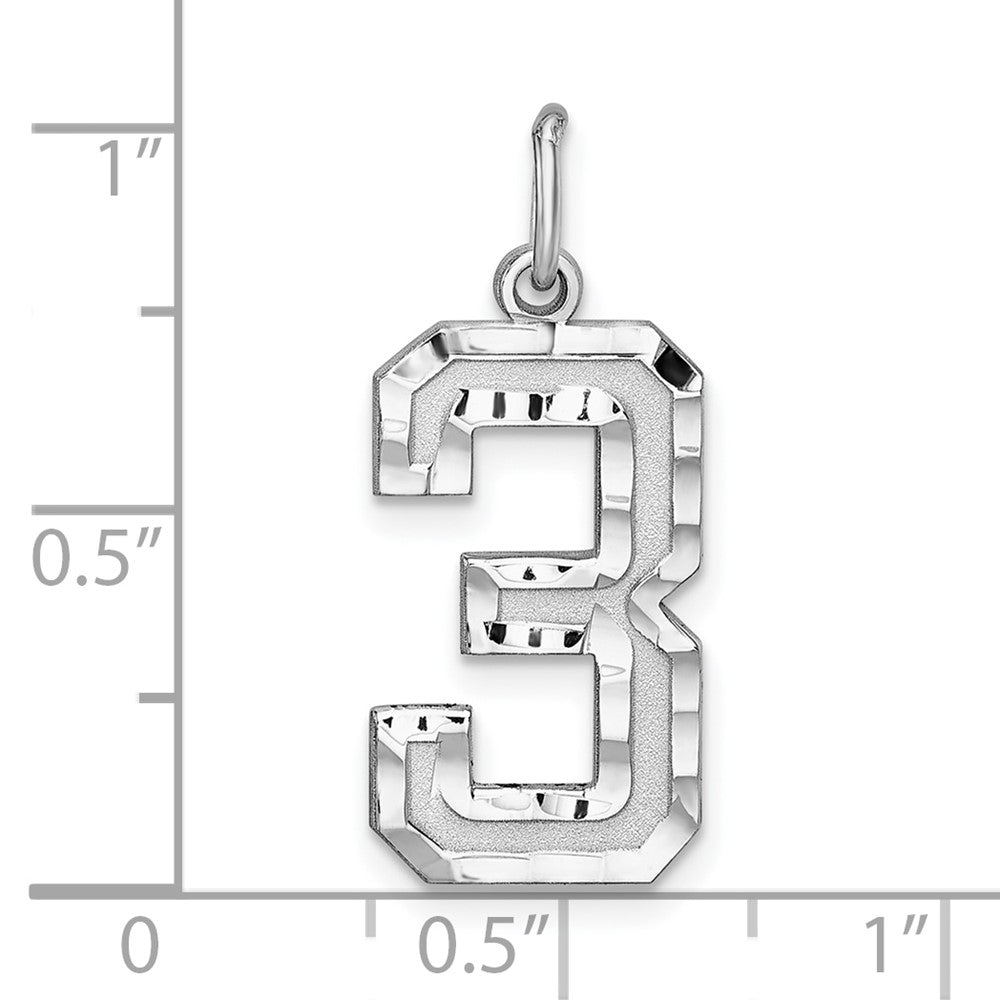 Sterling Silver Rhodium-plated Large Diamond-cut #3 Charm QLN03