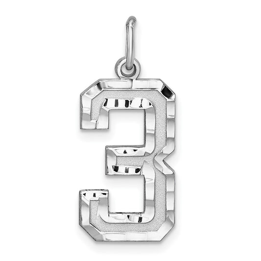 Sterling Silver Rhodium-plated Large Diamond-cut #3 Charm QLN03