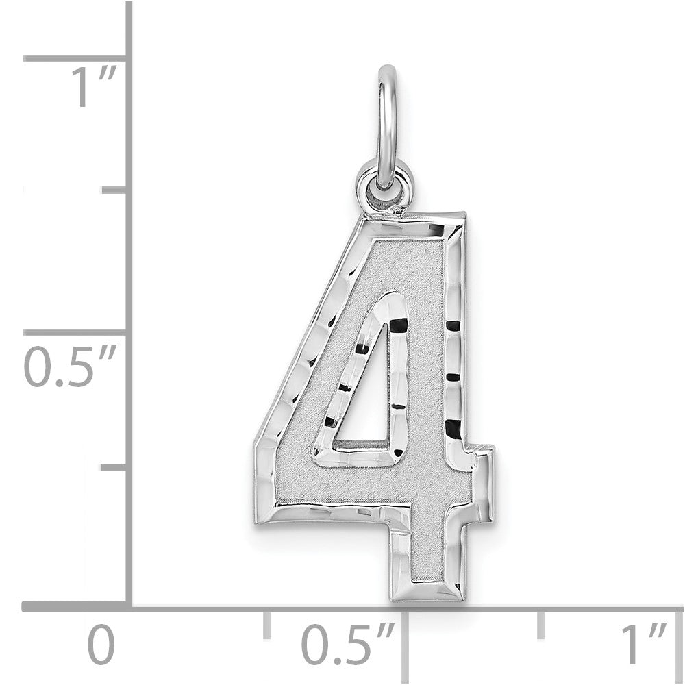 Sterling Silver Rhodium-plated Large Diamond-cut #4 Charm QLN04