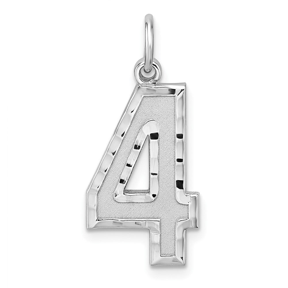 Sterling Silver Rhodium-plated Large Diamond-cut #4 Charm QLN04