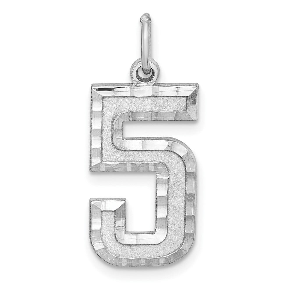 Sterling Silver Rhodium-plated Large Diamond-cut #5 Charm QLN05