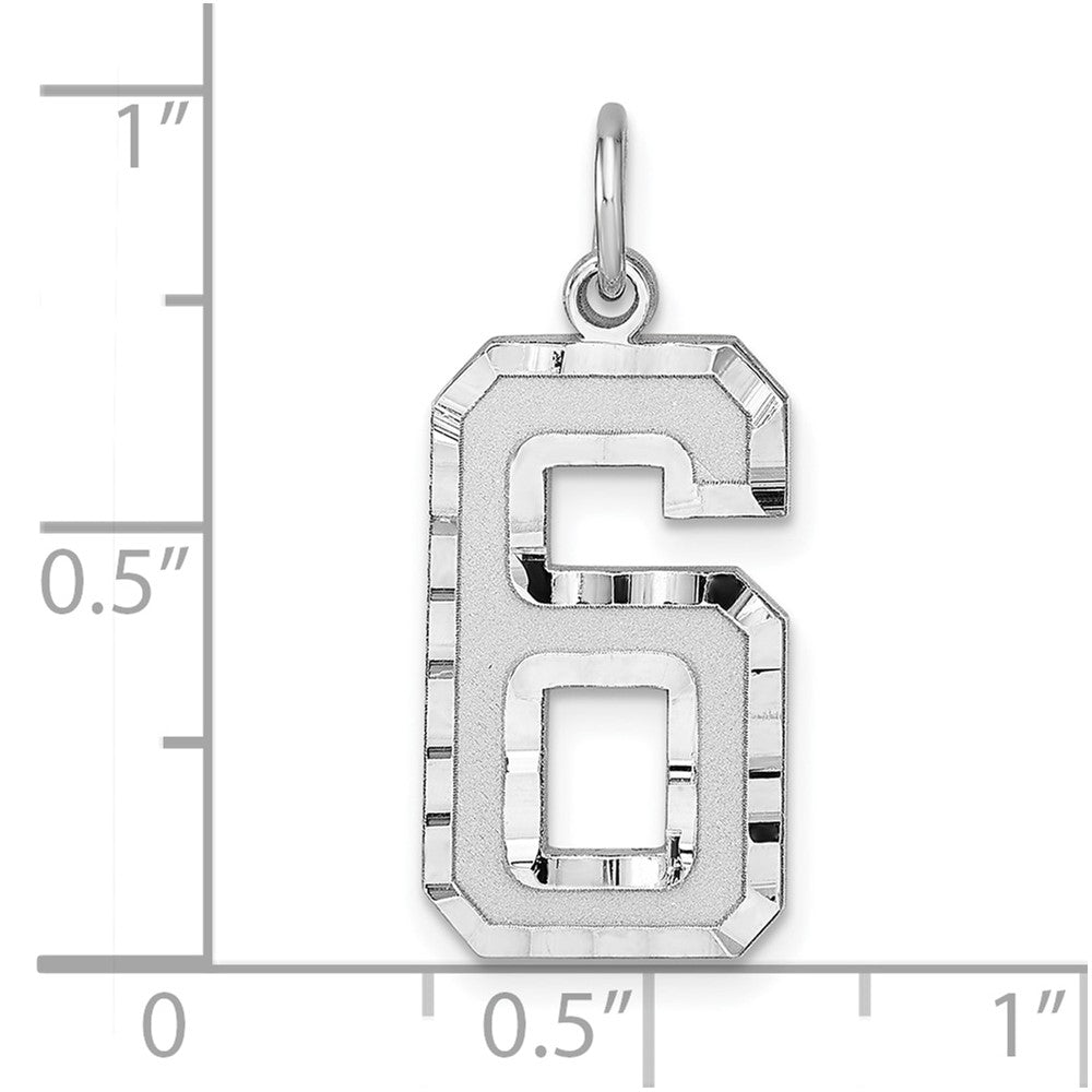 Sterling Silver Rhodium-plated Large Diamond-cut #6 Charm QLN06