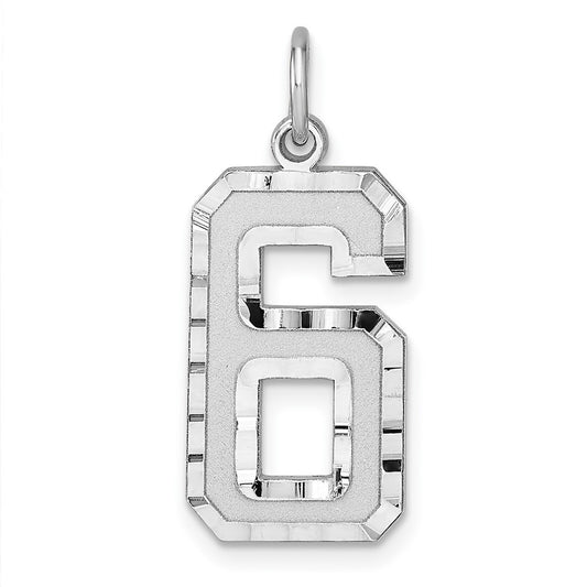 Sterling Silver Rhodium-plated Large Diamond-cut #6 Charm QLN06