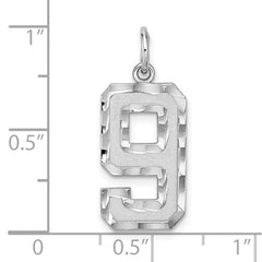 Sterling Silver Rhodium-plated Large Diamond-cut #9 Charm QLN09