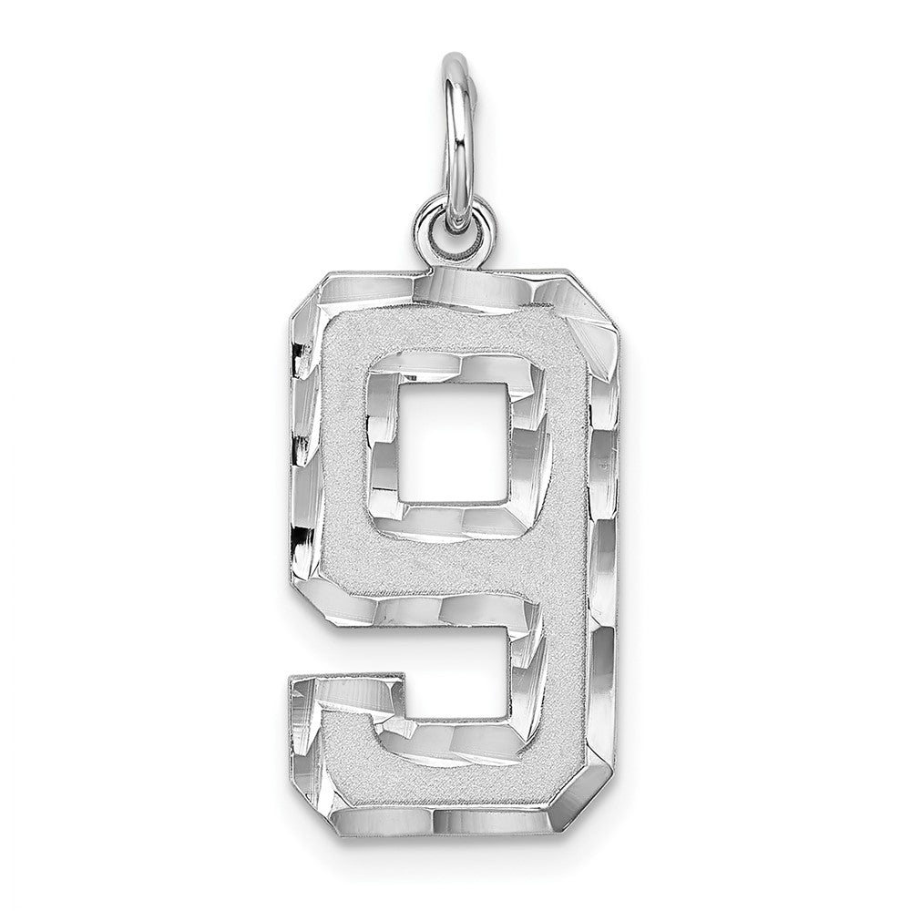 Sterling Silver Rhodium-plated Large Diamond-cut #9 Charm QLN09