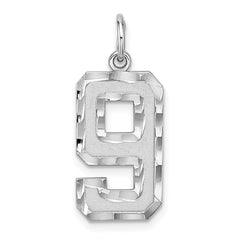 Sterling Silver Rhodium-plated Large Diamond-cut #9 Charm QLN09