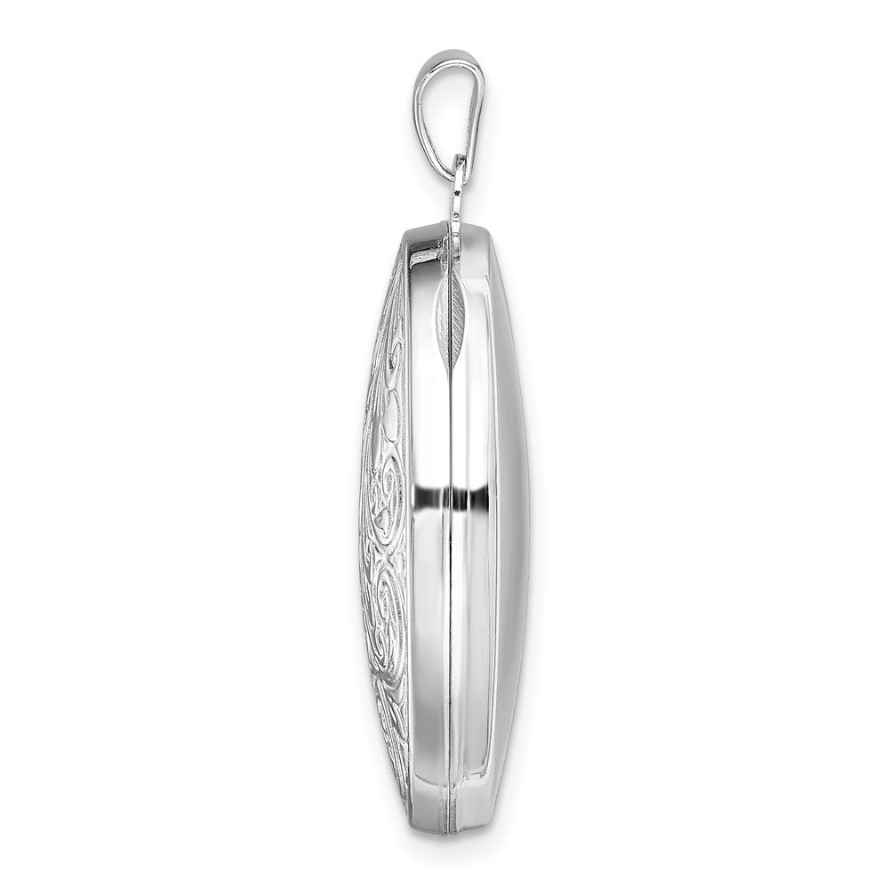 Sterling Silver Rhodium-plated Scroll Oval Locket QLS10