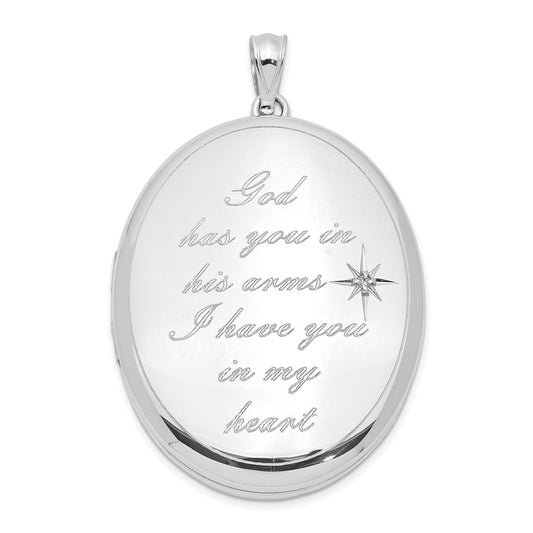 Sterling Silver Rhodium-plated God Has.. Diamond Ash Holder Oval Locket QLS1010