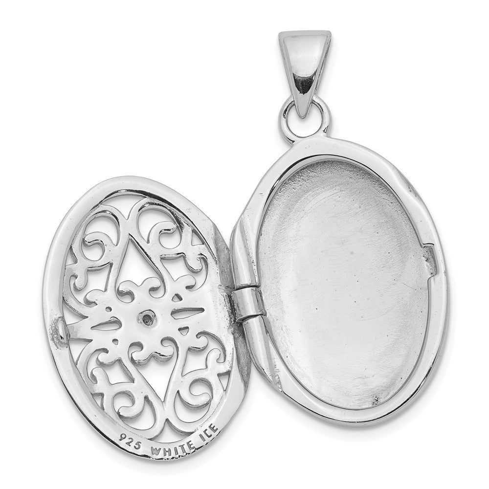 Sterling Silver Rhodium-plated Diamond Accent Filigree Oval 22mm Locket QLS1024