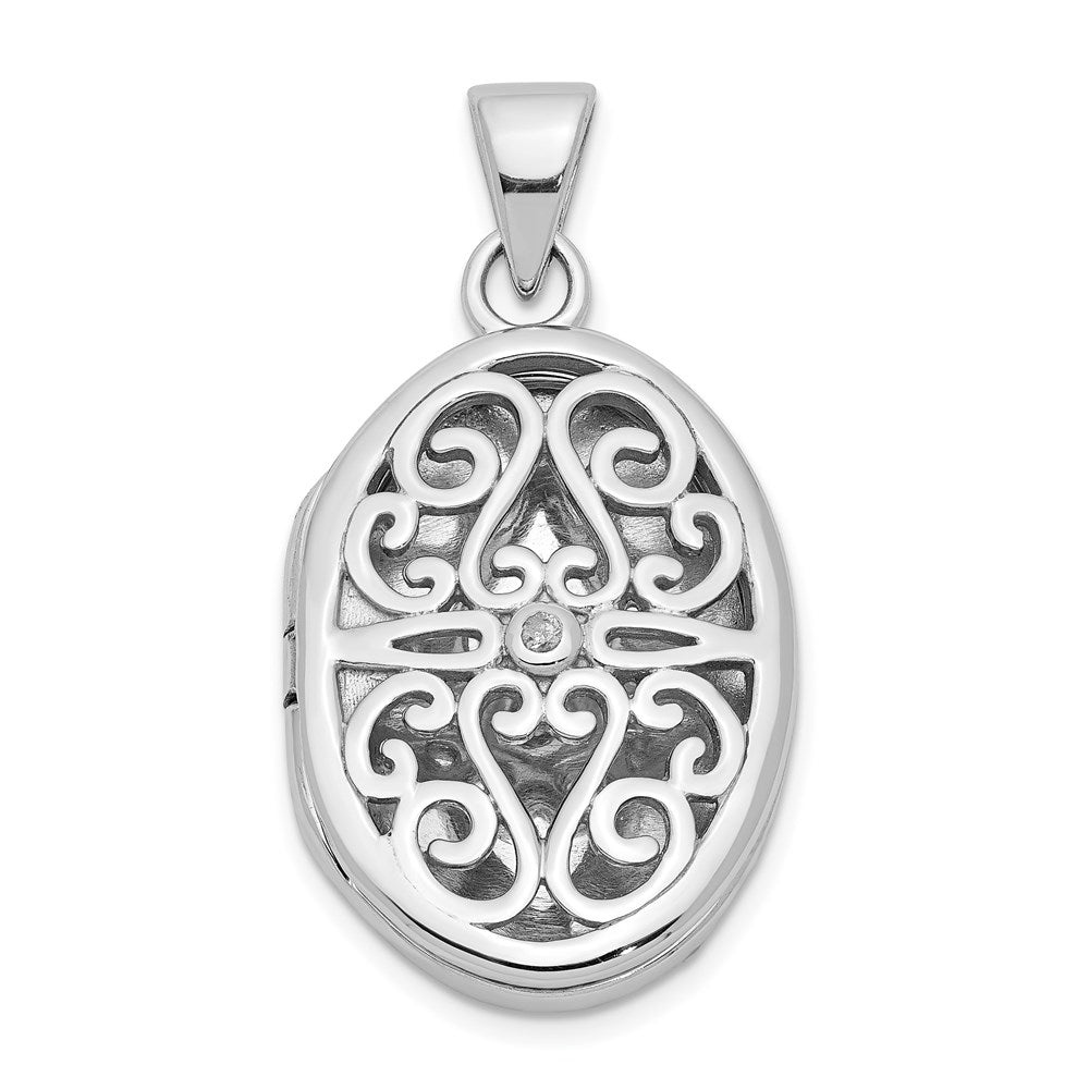 Sterling Silver Rhodium-plated Diamond Accent Filigree Oval 22mm Locket QLS1024
