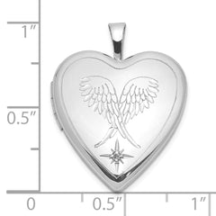 Sterling Silver Rhodium-plated Diamond Wings 20mm Heart Locket QLS1035