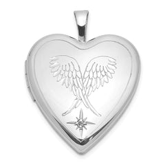 Sterling Silver Rhodium-plated Diamond Wings 20mm Heart Locket QLS1035