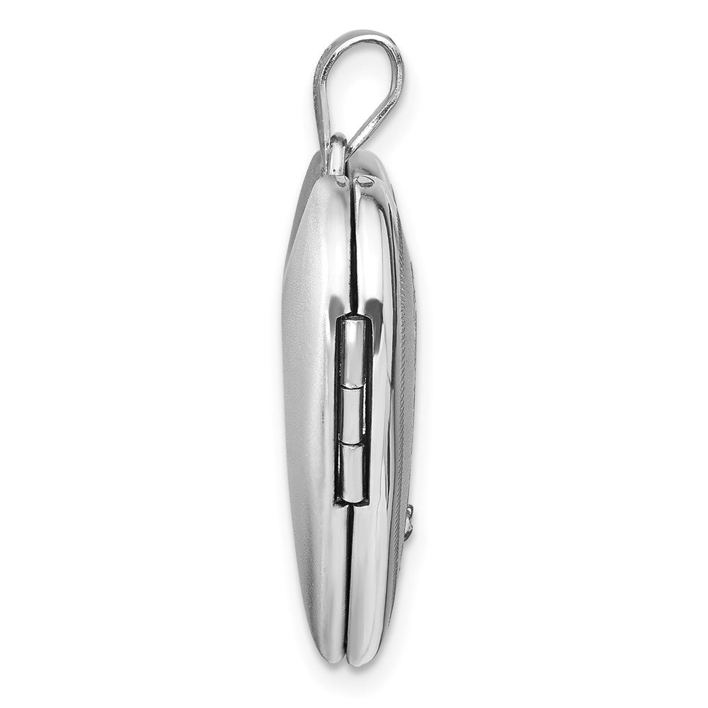 Sterling Silver Rhodium-plated Satin Diamond Wings 24mm Heart Locket QLS1036