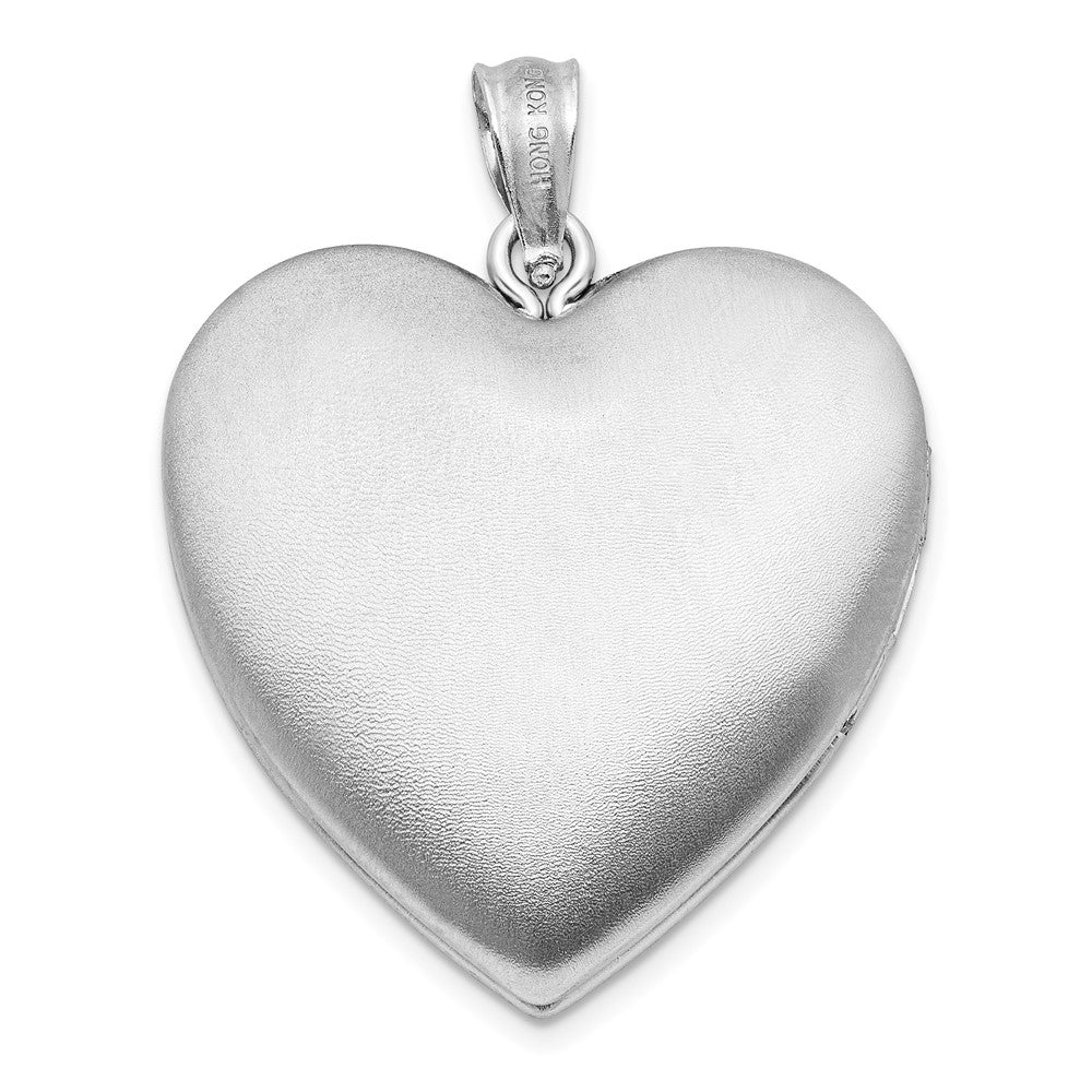 Sterling Silver Rhodium-plated Satin Diamond Wings 24mm Heart Locket QLS1036