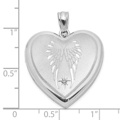 Sterling Silver Rhodium-plated Satin Diamond Wings 24mm Heart Locket QLS1036