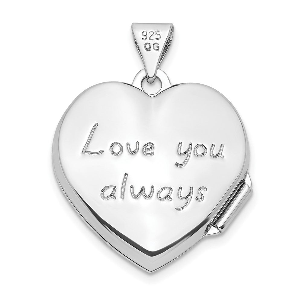 Sterling Silver Rhodium-plated Swirled Love You Always 18mm Heart Locket QLS1044