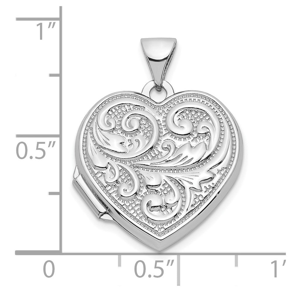 Sterling Silver Rhodium-plated Swirled Love You Always 18mm Heart Locket QLS1044