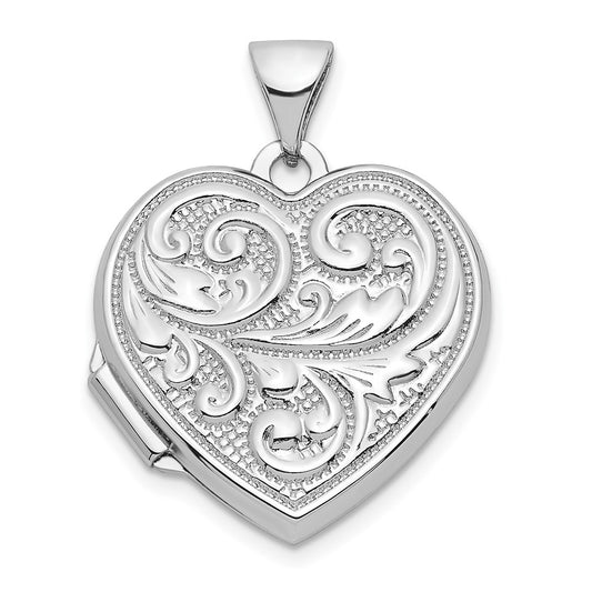 Sterling Silver Rhodium-plated Swirled Love You Always 18mm Heart Locket QLS1044