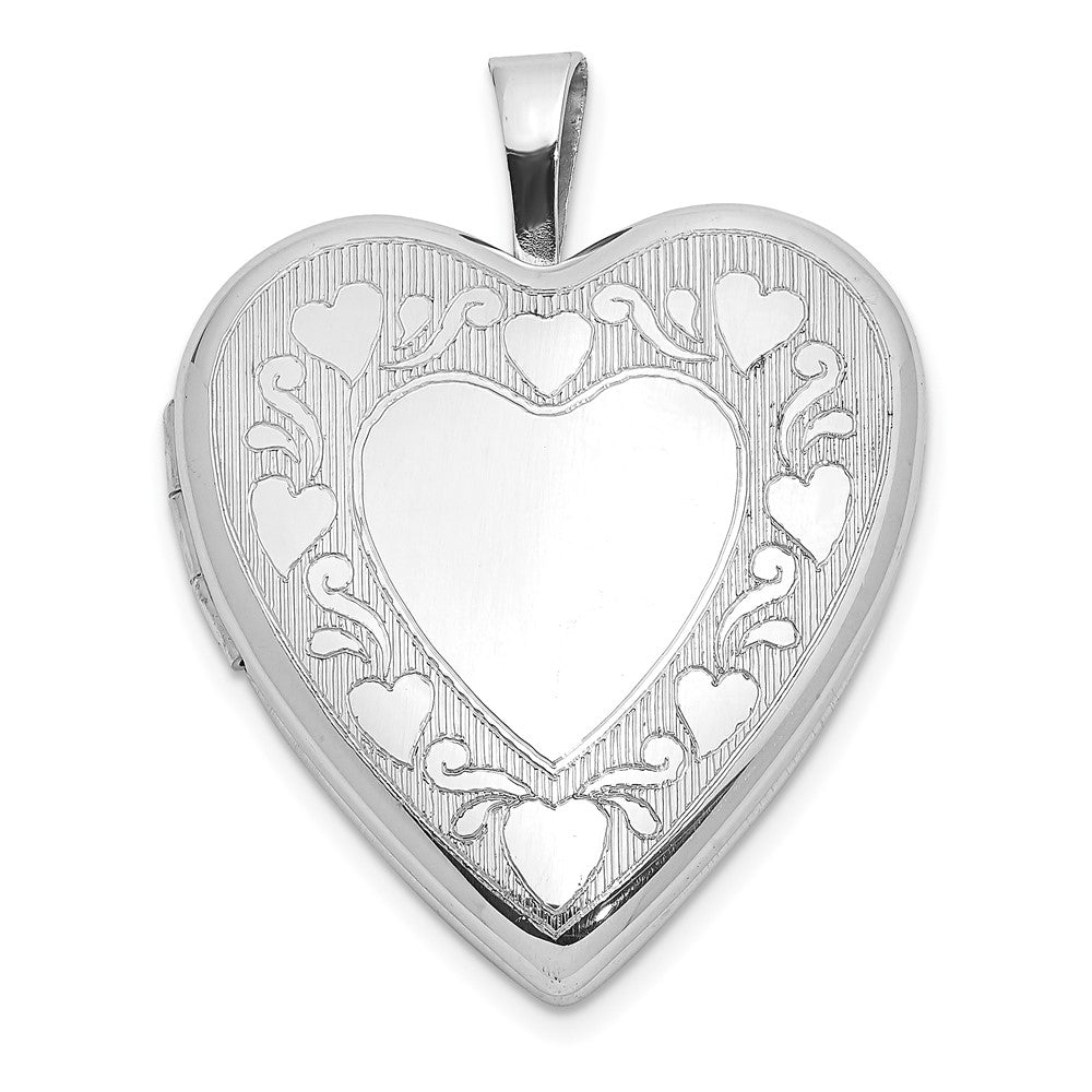 Sterling Silver Rhodium-plated Polished Hearts Border 20mm Heart Locket QLS1046