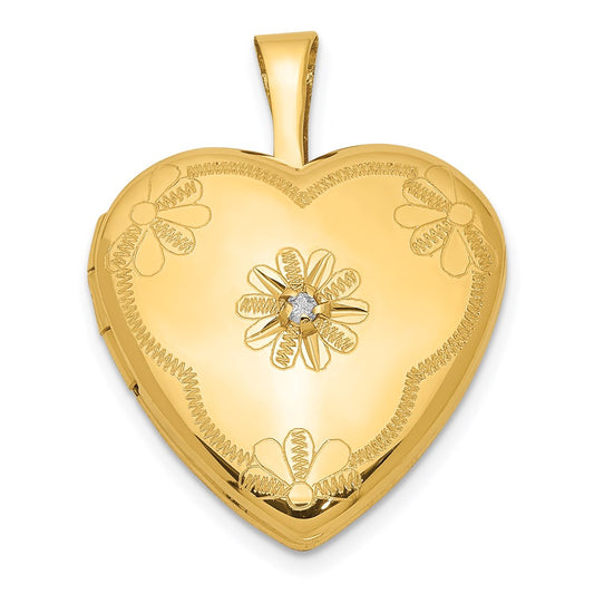 1/20 Gold Filled with Diamond Flower Design 15mm Heart Locket QLS104