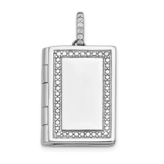 Sterling Silver Rhodium-plated CZ 19mm Book Locket QLS1093