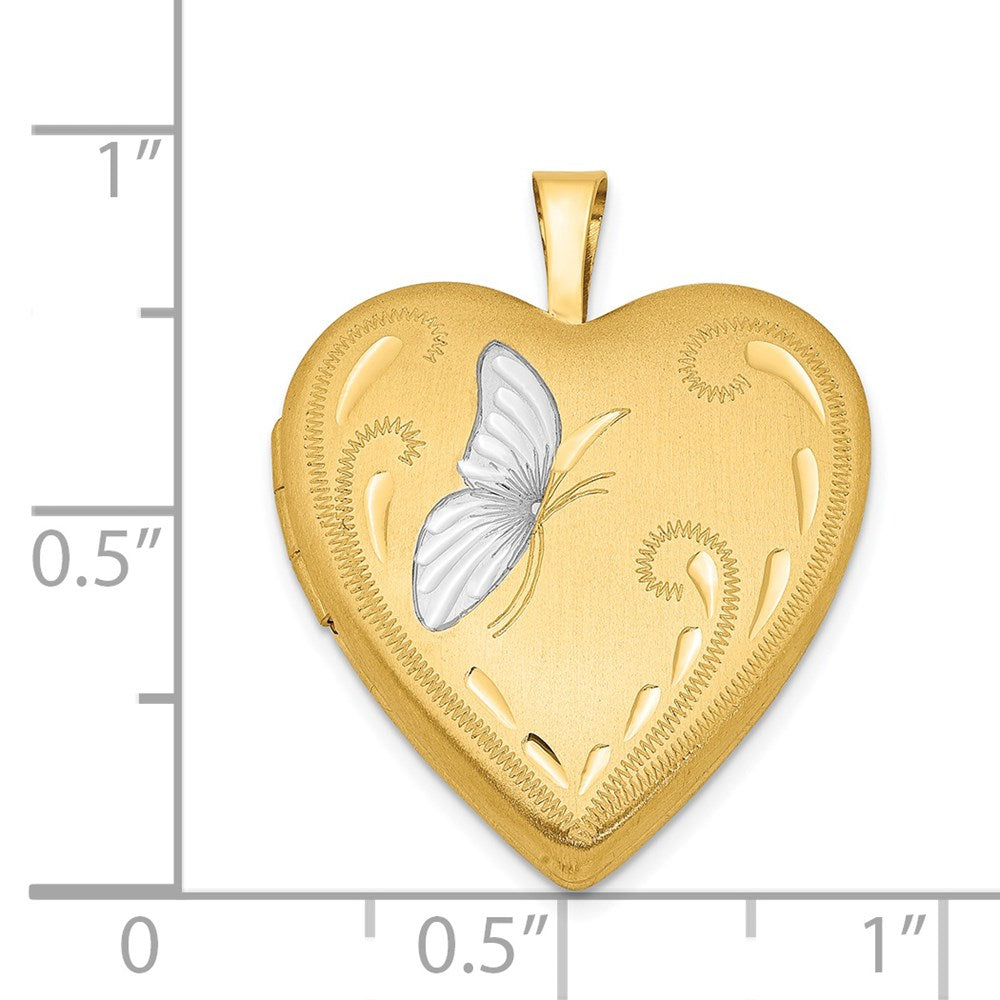 1/20 Gold Filled & White Rhodium Satin Butterfly 19mm Heart Locket QLS110