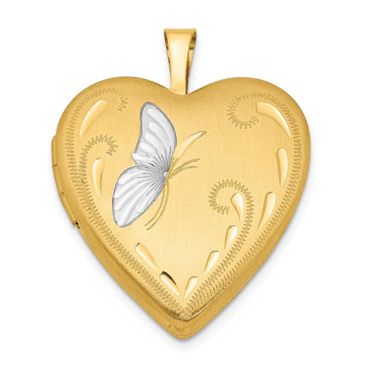 1/20 Gold Filled & White Rhodium Satin Butterfly 19mm Heart Locket QLS110