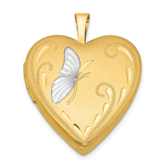 1/20 Gold Filled & White Rhodium Satin Butterfly 19mm Heart Locket QLS110