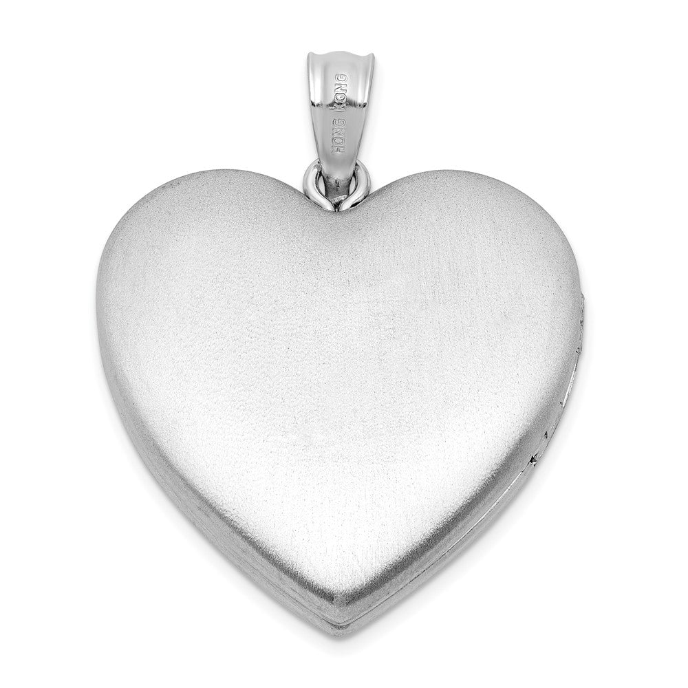 Sterling Silver Rh-plated Satin Epoxy I Love You Floral 24mm Heart Locket QLS1120