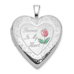 Sterling Silver Rh-plated Epoxy 20mm Forever In My Heart Rose Locket QLS1124