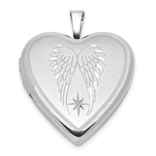 Sterling Silver RH-plated Satin/Polished Angel Wings 20mm Heart Locket QLS1128