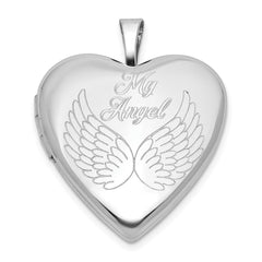Sterling Silver Rhodium-plated MY ANGEL Angel Wings 20mm Heart Locket QLS1129