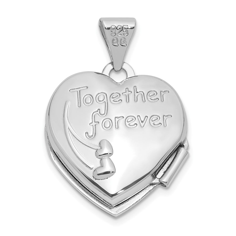 SS Rhodium-plated 15mm Dove Together forever Reversible Heart Locket QLS1130