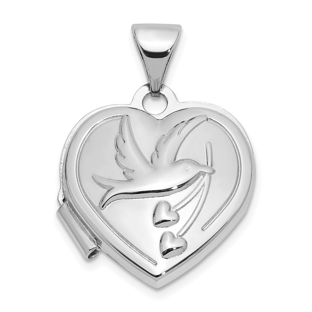 SS Rhodium-plated 15mm Dove Together forever Reversible Heart Locket QLS1130