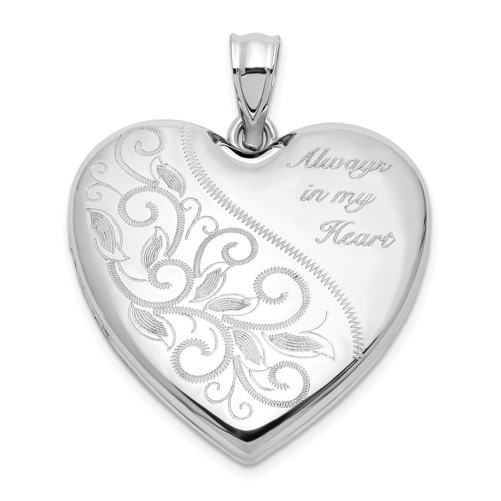 Sterling Silver Rh-plated Filigree Always In My Heart 24mm Heart Locket QLS1134