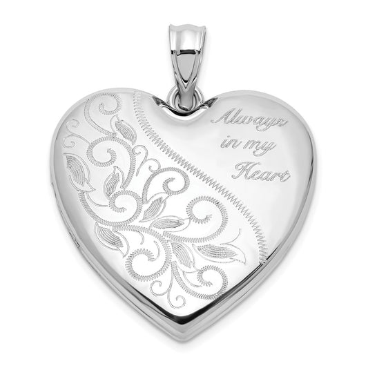 Sterling Silver Rh-plated Filigree Always In My Heart 24mm Heart Locket QLS1134