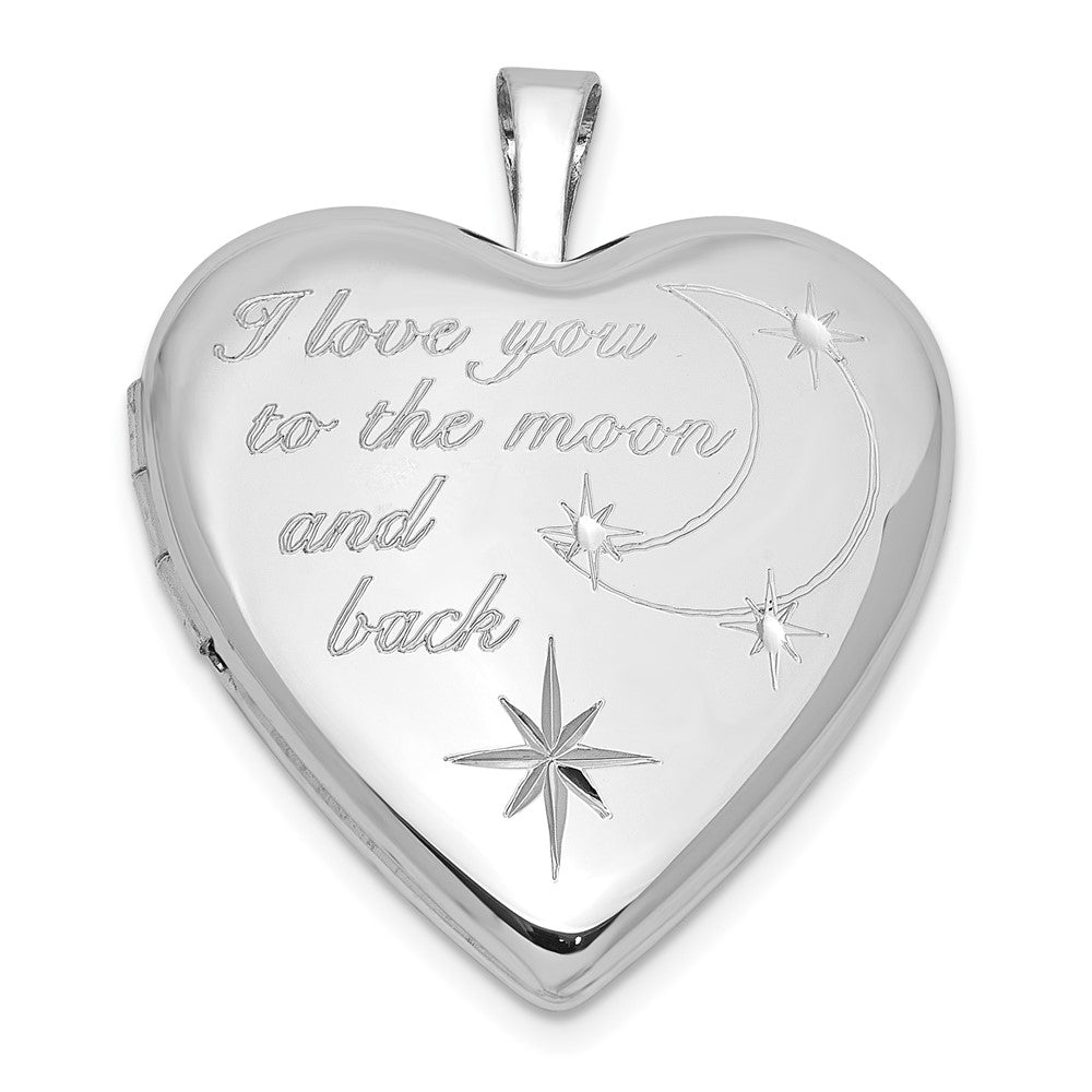 Sterling Silver RH-pl I LOVE YOU TO THE MOON AND.. 20mm Heart Locket QLS1135