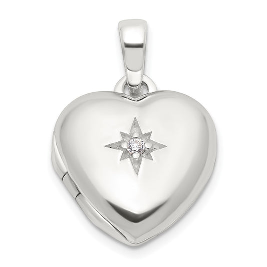 Sterling Silver E-coated CZ 13mm Heart Locket QLS1137