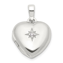 Sterling Silver E-coated CZ 13mm Heart Locket QLS1137