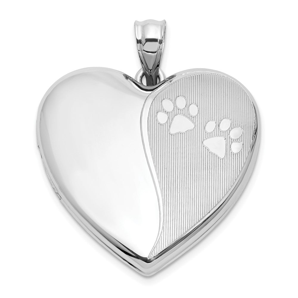 Sterling Silver Rhodium-plated Polished Paw Print 24mm Heart Locket QLS1140