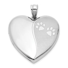 Sterling Silver Rhodium-plated Polished Paw Print 24mm Heart Locket QLS1140