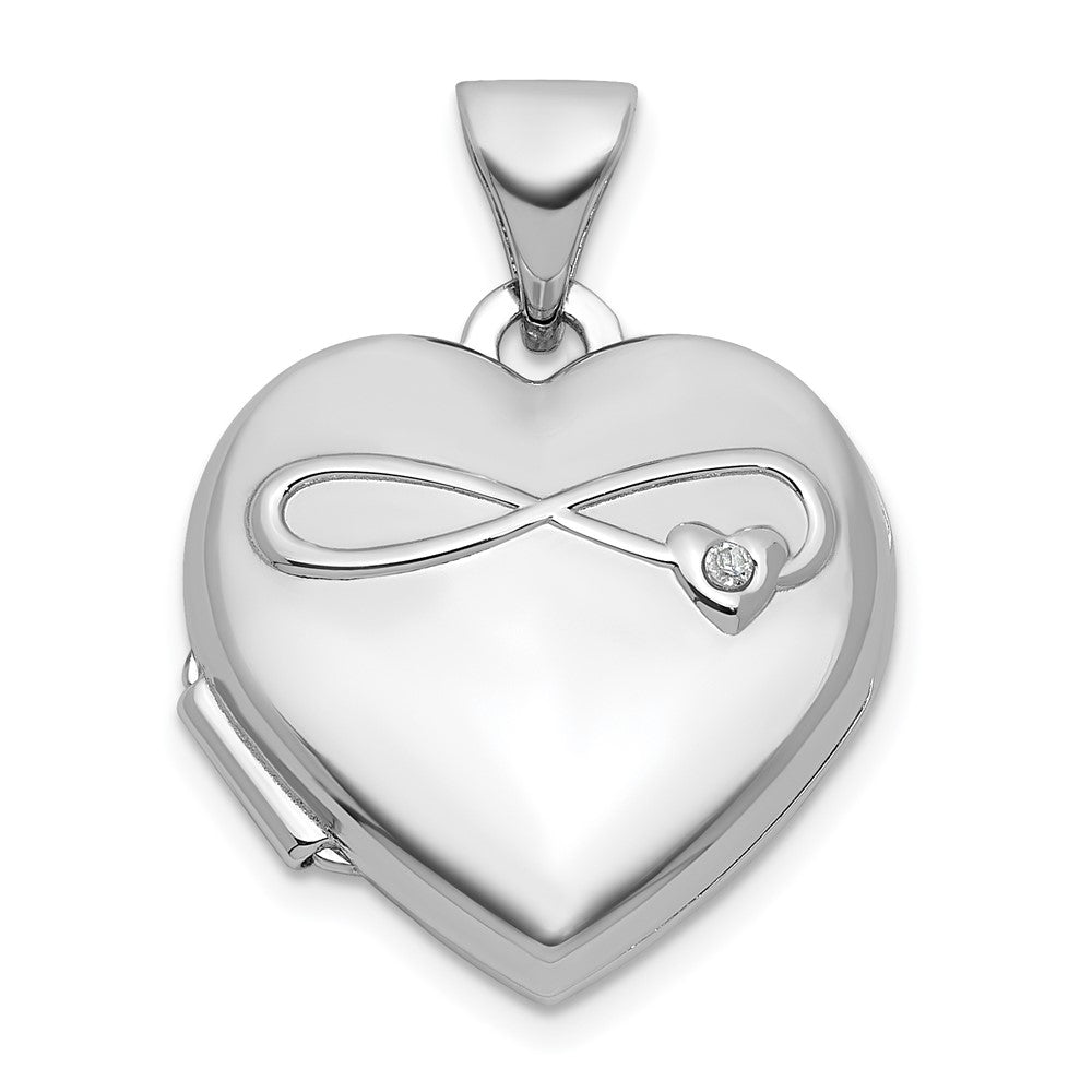 Sterling Silver Rhodium-plated Half Point Diamond Infinity 15mm Heart Locket QLS1195