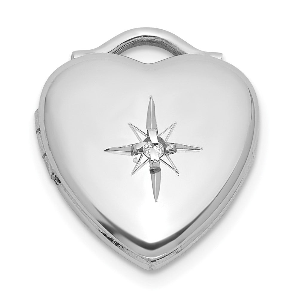 Sterling Silver Rhodium-plated Polished Front/Brushed Back 1/20 carat Diamond 12mm Heart Locket QLS1196