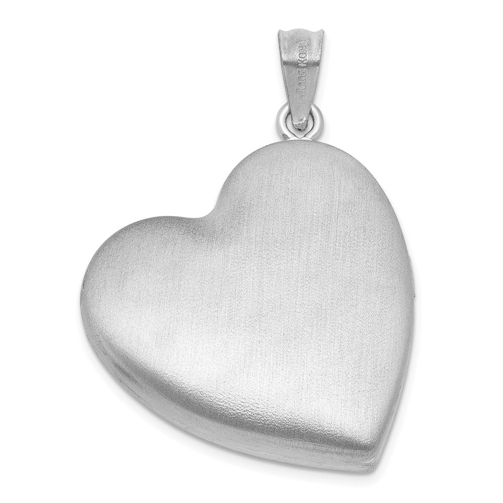 Sterling Silver Rhodium-plated Brushed And Polished 1/20 carat Diamond 24mm Heart Locket QLS1197