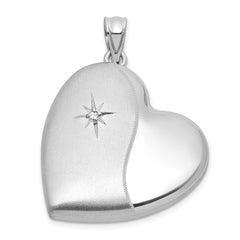 Sterling Silver Rhodium-plated Brushed And Polished 1/20 carat Diamond 24mm Heart Locket QLS1197