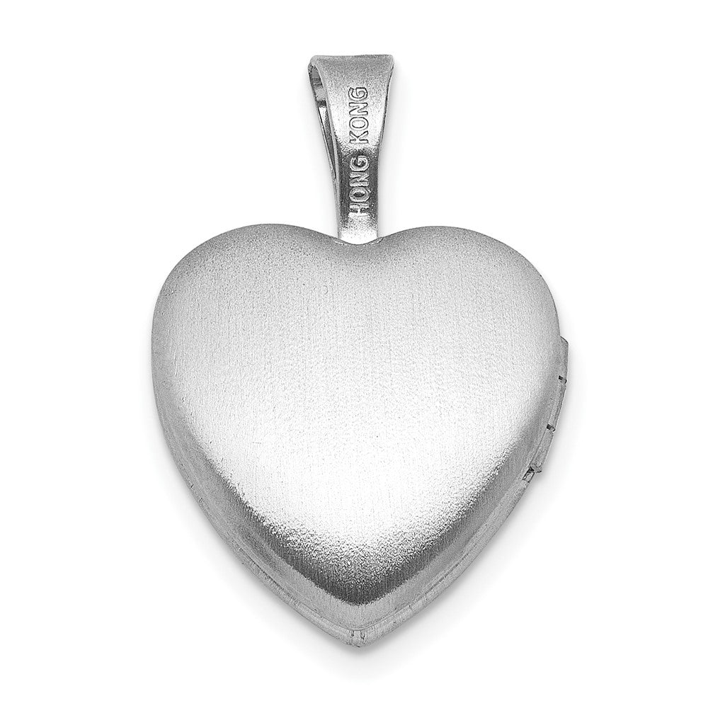 Sterling Silver Rhodium-plated Brushed And Polished 1/20 carat Diamond 12mm Heart Locket QLS1198