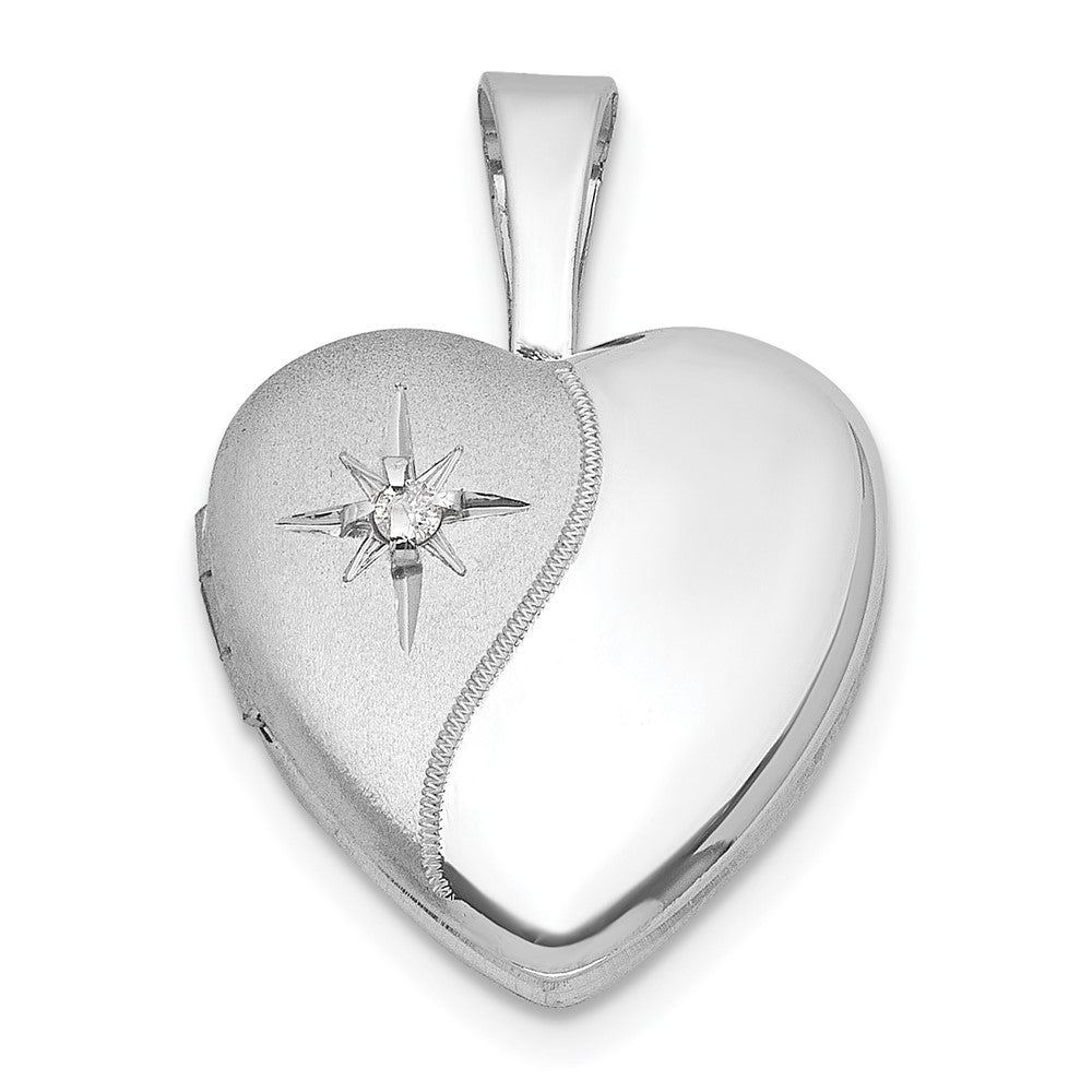 Sterling Silver Rhodium-plated Brushed And Polished 1/20 carat Diamond 12mm Heart Locket QLS1198