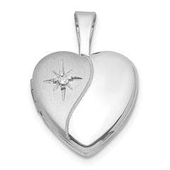 Sterling Silver Rhodium-plated Brushed And Polished 1/20 carat Diamond 12mm Heart Locket QLS1198